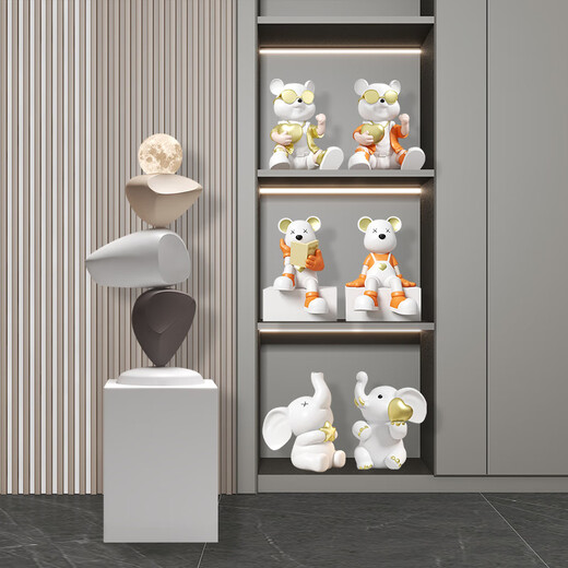 Büro Weinschrank Eingang Dekoration Office Desktop kleine Ornamente Raum Mann Paar Hirschbär Harz Crafts Ekd3897J Helles Goldener Set zwei Edelsteine ​​Liebe Hirsch