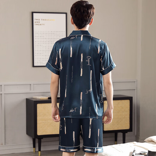 莫代尔睡衣男士夏季冰丝2025年新款短袖短裤家居服夏天薄款仿真丝绸套装 M5009 XL 【建议140-160斤】