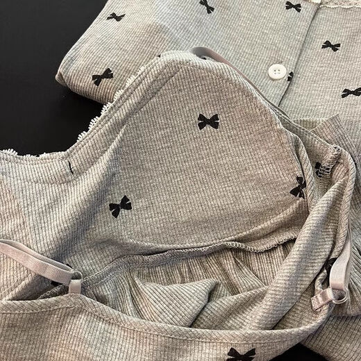 Fhhuabd-Pyjamas mit Baumwoll-Reisstadel für Frauen Frühling und Herbstmodal warm warm, langhärme graue Schlinge Bug Kleidung Drei-teilige Set 6621#. Schwarz-Modal Drei-teiliges Set L empfohlen 100-120jin [Jin ist gleich 0,5 kg]