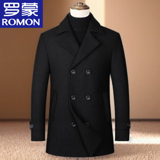 Romon High-End-Wollmantel für Herrenjacke mit mittlerem Herbst und Wintergeschäft Casual Casued Cotton Tweed Trench Coat Grau XL Referenz etwa 125-140