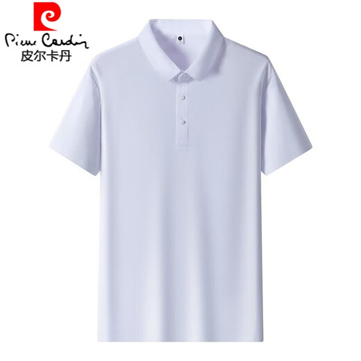 皮尔卡丹夏季冰丝短袖t恤男士翻领polo衫高端休闲半袖大码纯色体恤衫上衣 12357卡其【冰丝短袖】 3XL