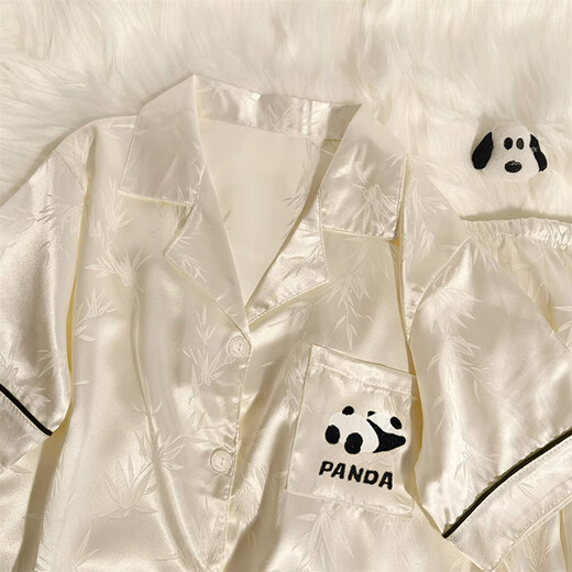
Langsha high-end panda ice silk pajamas for women in summer thin short-sleeved 2025 new cardigan cute home clothing set YX-9227 polka dot 2XL [128-145Jin[Jin equals 0.5 kg]]