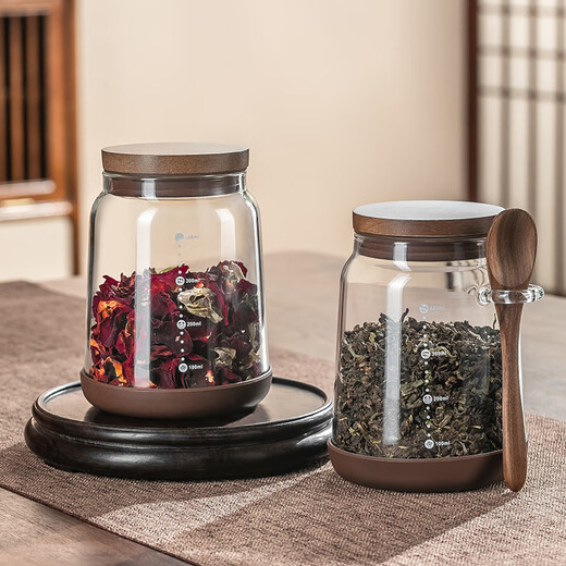 Genas glass tea jar transparent sealed jar household high-end storage tea storage jar coffee bean powder white sugar storage bottle