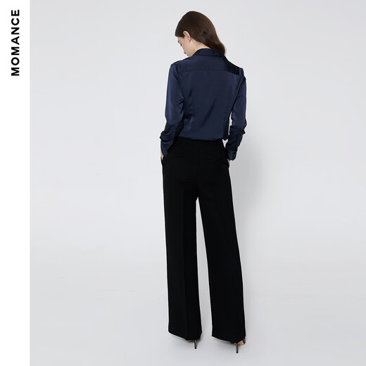MOMANCE basic wide-leg pants, triacetate, commuting, drape and crisp, pockets, high-waisted, straight-leg pants, black L