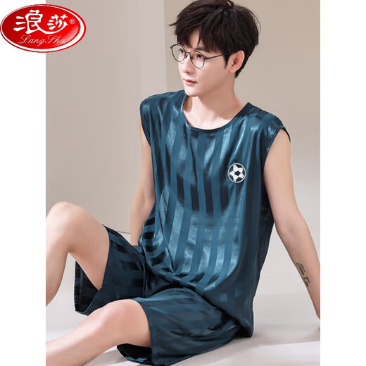 Langsha Pajamas Men's Veste Sans manches Suit en deux pièces Summer Summer Silk Silk Cool rapide Balle à séchage Uniforme Étudiant de grande taille [Costume sans manche en soie de glace] Q9902 L Men [100-125Jin [Jin est égal à 0,5 kg]]]