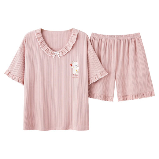 睡衣女士纯棉抽条夏季短袖短裤可外穿可爱少女士学生家居服套装 6636 M