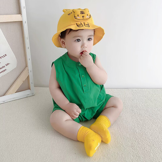 G.DUCKKIDS纯棉男女宝宝连体衣夏季天装新生哈幼婴儿衣服外穿0-12346789个月 绿色恐龙 无袖 100cm 100