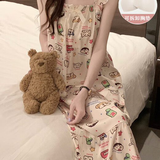 浪莎（LangSha）睡裙女夏季自带胸垫冰丝凉感吊带睡衣夏天女士甜美可爱家居服春秋 3889【不可拆胸垫】 M 【75-100斤】