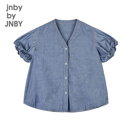 Jnby by JNBY Jiangnan Buyi children's clothing loose short-sleeved shirt A-type V-neck spring girls 1P3210510 994/denim Pulan 110 cm