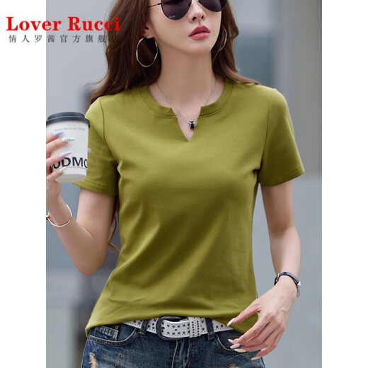 
LOVER RUCCIV neck T-shirt for women short-sleeved 2025 summer new solid color pure cotton loose large size half-sleeved shoulder fashionable top T-shirt 6623 Linglong purple (button) S Suggested 80-95Jin [Jin equals 0.5 kg]