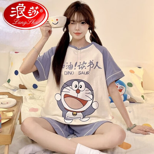 浪莎睡衣女夏季纯棉短袖韩版可爱卡通学生大码女士家居服两件套装夏天 897 女标准M[75-90斤] 均码