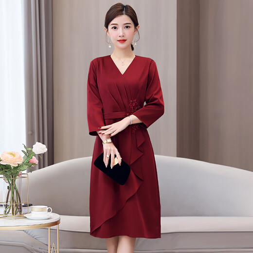 熙威尼2025V领婚礼妈妈婚宴礼服喜婆婆婚宴装小个子高端洋气年轻款 6197【红短袖】 2XL