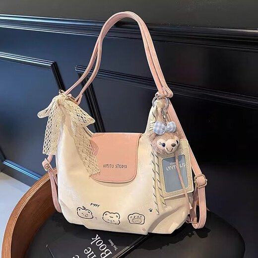 Bag Women's 2025 Regalo de cumpleaños de la fiesta para la fiesta de 2025 Nicho de bolsas de bolso de un solo hombro High-End Bag White Powder [Doll + Color Strip + Bufand] Cabresco liso/Hardware Hebilla de succión/Decoración de colgantes personales