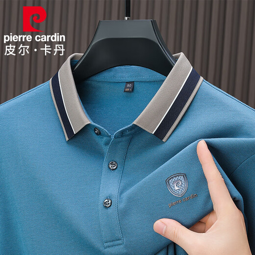 皮尔卡丹（pierre cardin）春夏季抗皱男士POLO衫男宽松翻领休闲免烫弹力高端T恤衫 SKL-15810深兰色【春季】 M 建议 100-120斤