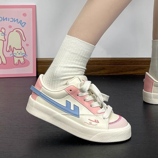 Chaussures féminines Huili Nouvelles chaussures de planche de style épaisses semelles décontractées et polyvalentes Chaussures blanches pour femmes K691BR Rice / Pink / Blue 37