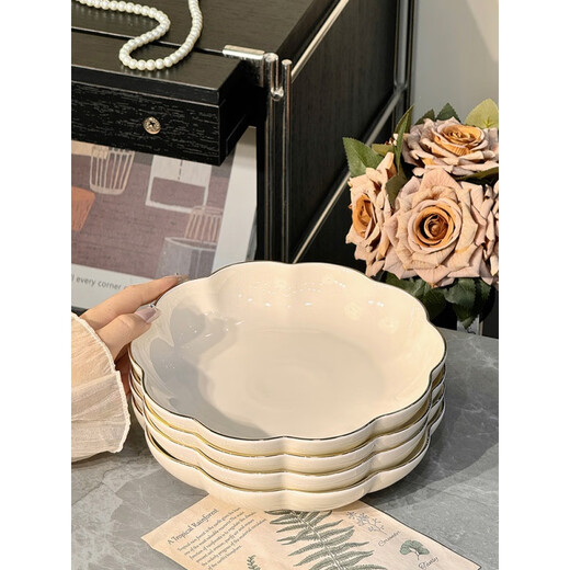 
Maishutian light luxury ceramic dish plate household dish 2025 new steamed fish plate tableware and dish set underglaze colored gold-painted bowl 2 packs 13795 inches glaze