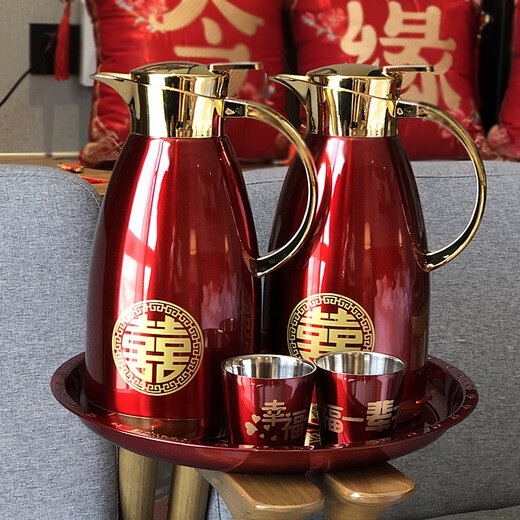 
Thermal pot, wedding dowry, a pair of wedding thermal pot, kettle, thermos, 304 stainless steel, household dustproof pot, dragon and phoenix, 1 pot + 2 cups + 1 12101