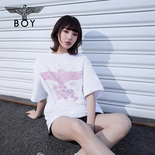 BOY LONDON【暗夜星辰】 秋季情侣款短袖烫钻粉色老鹰T恤 N01003 黑色 XS