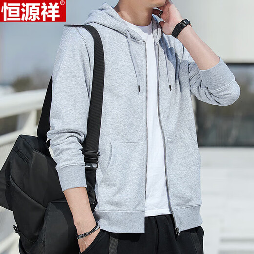 Hengyuanxiang Sweat-shirt Men's Pure Cotton Cardigan 2025 Nouveaux sports de printemps et d'automne et top à capuche décontractée veste mince de paire la fête des pères BB-1570 3xl 185 [150-170jin [Jin est égal à 0,5 kg] usure]