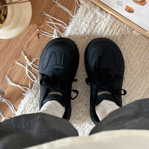 Bangboshi Brotschuhe für Frauen 2025 Herbst Neue schwarze schwarze dicke lockige board schuh schuhe sportschuhe vielseitige arbeitsschuhe trainieren schuhe schwarze dick löste schuhschuhe [4,5 cm] 36