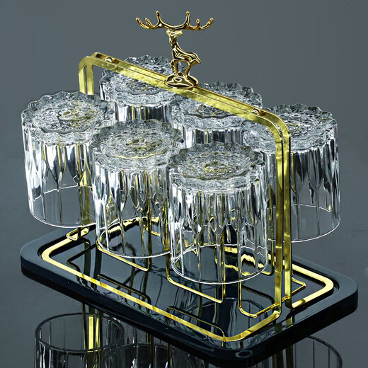 Bodenju Nordic household high-looking glass, wine glass, whiskey cup, drinking cup, tea cup, juice cup, beer cup set, Karen cup + gold cup holder, free chassis, 8 pieces, 6 pieces