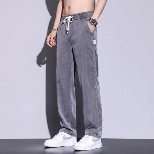 GY雅戈尔夏季薄款天丝牛仔裤男士宽松直筒休闲阔腿裤男冰丝潮牌长裤 以1048蓝色 M