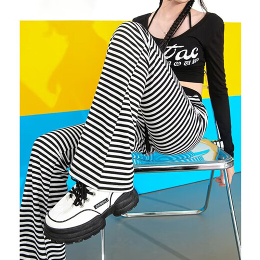 
2025 spring and summer drooping stripes loose casual micro-flare pants high waist wide-leg pants floor-sliding long pants women's trendy color [MY-686] L