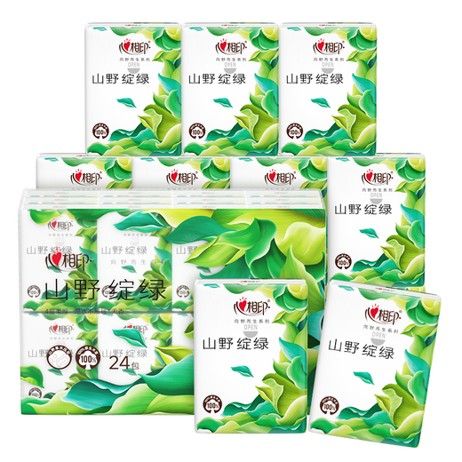 Heart-to-heart seal handkerchief paper thickened 4 layers 7 sheets * 24 packs, not easy to break when wet, handkerchief paper born in the wild