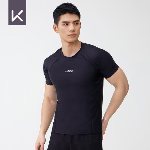 
Keep swimsuit men's hot spring short-sleeved solid color high-elastic swimsuit quick-drying surf suit 1291 black XL