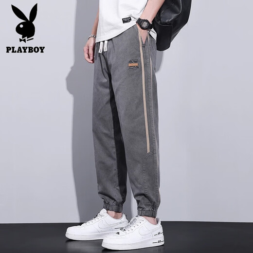 Playboy pantalones para hombres seda de seda de hielo moderno de verano delgada de nina y aguja a los pies sueltos de nine harun pantalones casuales de verano de verano m gris claro M [sugerido 90-110jin [Jin iguala 0.5 kg]]]