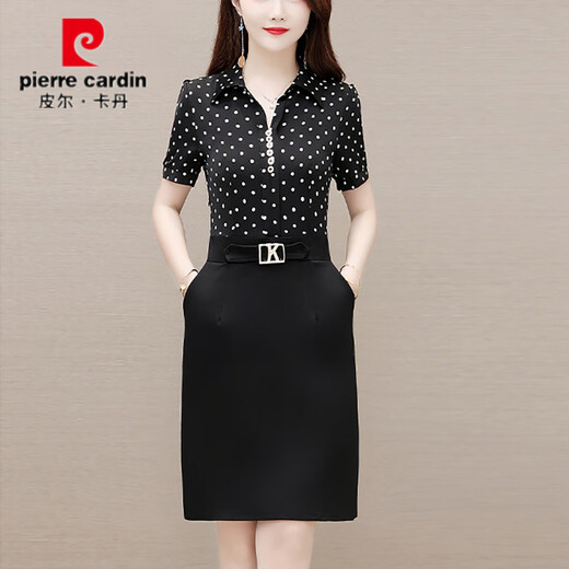 皮尔卡丹2025夏季新款洋气假两件连衣裙女小个子中年妈妈收腰显瘦包臀裙子 9855红色格子 XL 【建议101-110斤】