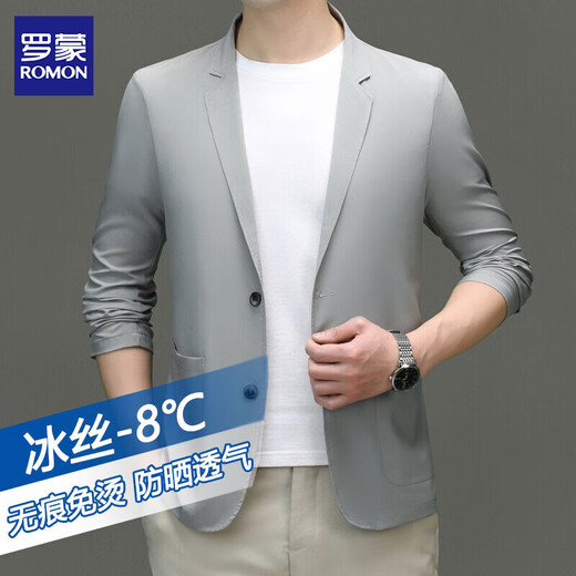 Romon Frühlings- und Sommergeschäft High-End-Anzug Herren-dünner Ice Seide Markess Casual Anzug Jacke Sonnenschutz Single West Top 2405 Hellblau XL etwa 135-150 Jin [Jin entspricht 0,5 kg]