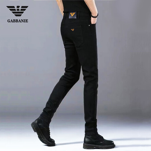 
Chiarmania high-end non-scalding jeans men's summer thin slim foot elastic trend high-end black long trousers K683 black [summer] thin 35