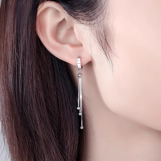 Bovia pt950 platinum long earrings for women platinum tassel earrings ear wire earrings circle earrings ear buckles car flower earrings PT950 pair 3.4-3.6 grams