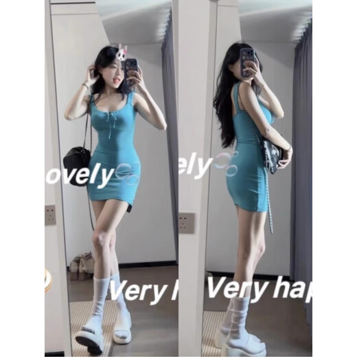 Yi Jingxuan (YIJINGXUAN) nightclub hot girl drawstring bow knot U-neck vest pure slim hip short skirt to make her look slim pear-shaped body dress Mint green [original quality] M [95-105Jin [Jin equals 0.5 kg]]
