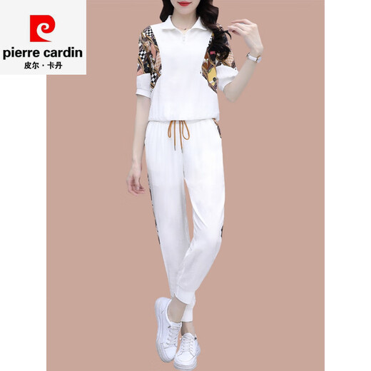 皮尔卡丹冰丝休闲运动套装女夏季2025新款跑步服显瘦时尚洋气质短袖两件套 (1389)黑色 M (建议100斤以下)