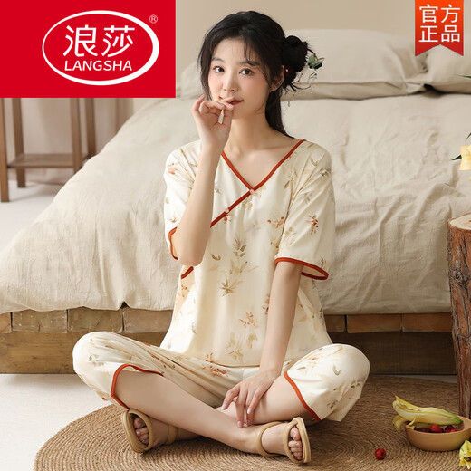 Langsha Summer à manches courtes Pyjama Set Cotton Women's Femme Summer Summer NOUVEAU PANTÉ CRARDED PANTÉ POUVE AVOIR EST EST DES VOITURES DU MAISON DE SOIR