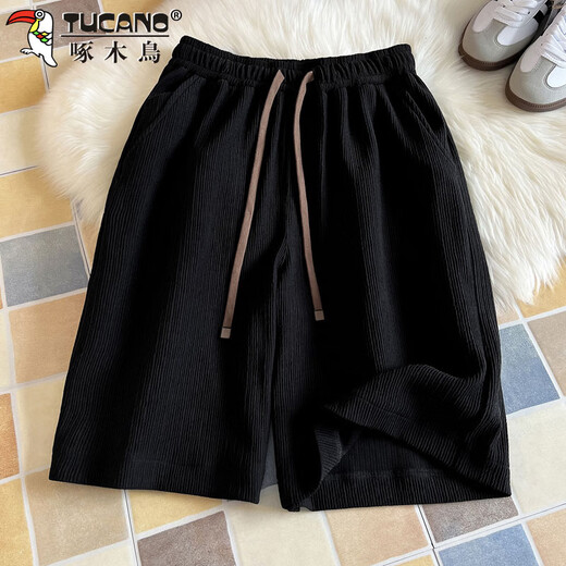 Woodpecker (TUCANO) shorts men's summer thin ice silk casual pants men's loose sports beach mid-length pants black 2XL