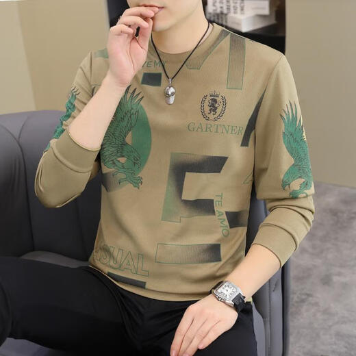Romon 2025 autumn and winter new men's long-sleeved T-shirt European fashion men's handsome fashionable sweatshirt plus size base shirt T-shirt [Spring and autumn thin style] 6628 black M 90-115Jin [Jin equals 0.5 kg]