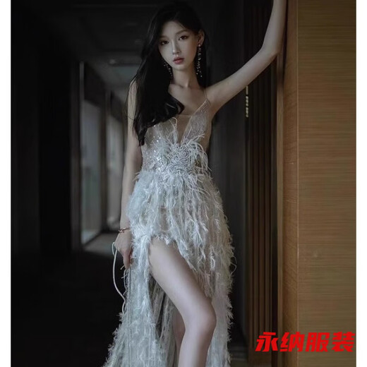 Xuan Tuya's banquet-feel evening dress is super fairy, high-end, light luxury, niche host, elegant lady going out, welcome gauze long dress, white M