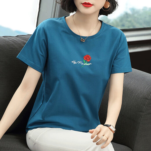 
RongXITU (RONGXITU) Middle-aged mother's short-sleeved shirt for women in the sky loose large size black round neck pullover old lady covering her belly 6628# short-sleeved black rose 3XL [Suggested 140-155 Jin [Jin equals 0.5 kg]]