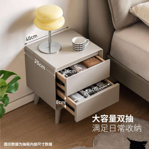 Genji Muyu Massivholz-Nachttisch, moderner einfacher Aufbewahrungsschrank, Schlafzimmer, Nachttisch, Schubladenschrank, Zuhause, grauer Aufbewahrungsschrank, 0,4 Meter langer Nachttisch (400 x 350 x 470 mm), Montage