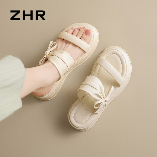 ZHR凉拖鞋女舒适百搭软厚底一字拖鞋女休闲外穿夏季女鞋 CE19 米色38