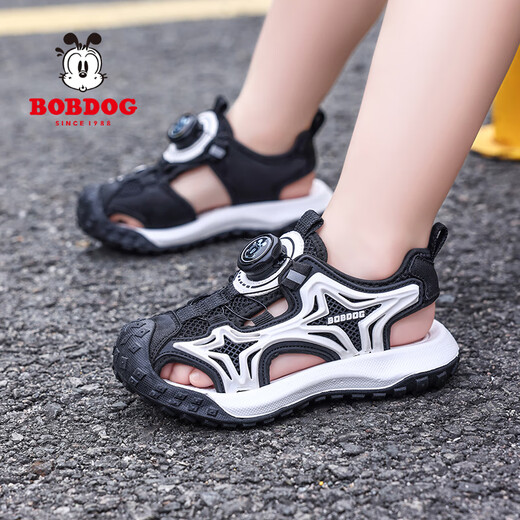 Babudou boys' head sandals summer 2025 new children's beach shoes medium-sized children's anti-slip soft sole boy sports sandals TBDK983 black 33 shoes inside length 21cm