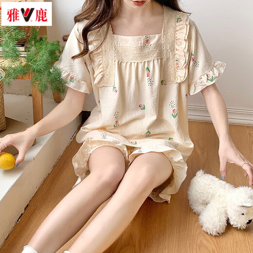 Yalu-Pyjamas für Frauen im Sommer süßer gewebter Baumwolle Kurzarm Shorts Anzug für Frauen im Sommer Dünne Internet-Prominente Hauskleidung Frühlings- und Herbststil JDX-695 m (Empfohlen 80-100jin [Jin gleich 0,5 kg]))