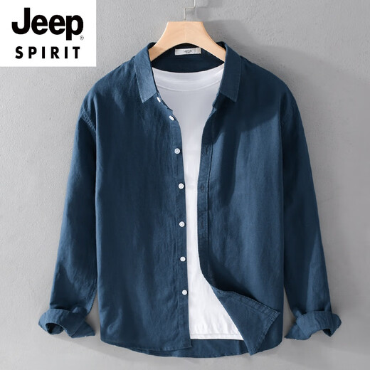 Jeep Spirit Cotton Leinen lässige Feste Farbe Großgröße Pendler Hemd Langarm Männer und Frauen Gleiche Hemd modische und vielseitige äußere Top White 9926 m Gewicht 1220