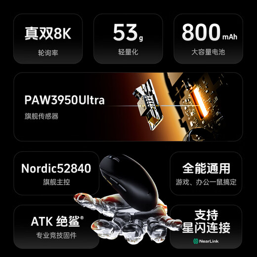 ATK Dragonfly A9 Wireless Mouse Gaming Gaming Office Mouse Wired/Bluetooth/2.4G/Star Flash Triple Mode Connection Lightweight Symmetrical Minimalist Engineering A9 White