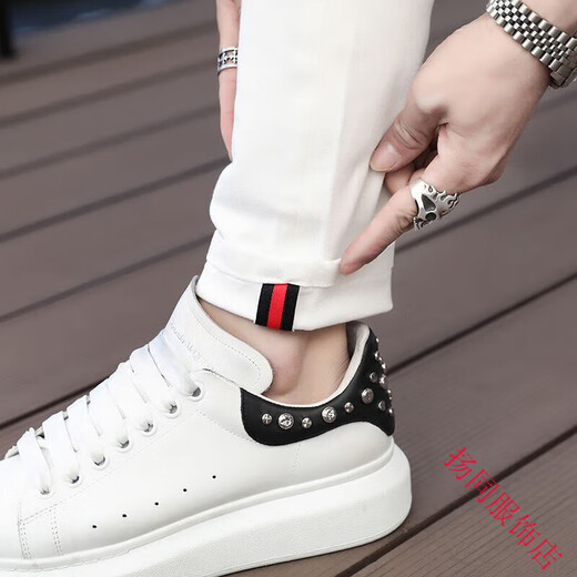 Cool Kangaroo [European goods] High-end men's jeans for men with slim feet and slim summer new pure white trendy brand 1381 white 36 [2 ft8]