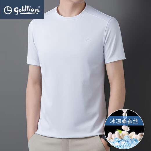
Jinli Lai Silky Short Sleeve T-shirt for Men's Summer Thin Style Breathable Silk Round Neck Casual Sports Top T-shirt D13601 Black XL 175