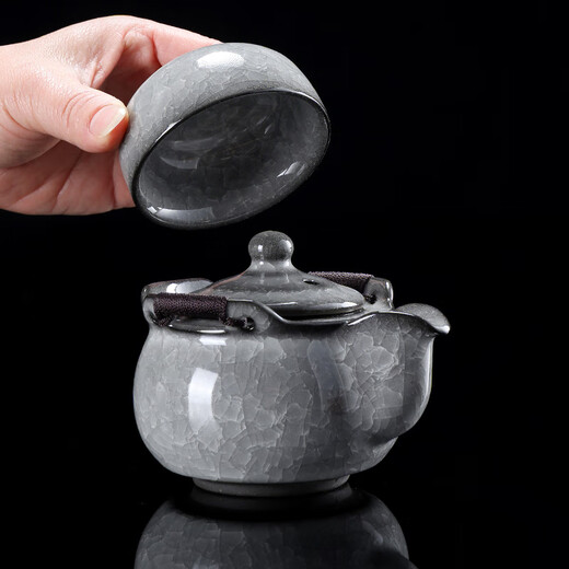 Leipin Black Ice Glaze Travel Tea Set Outdoor Portable Ceramic Quick Cup Ice Crack Glaze One Pot Two Cups Kung Fu Tea Set Ice Crack Glaze Quick Cup One Pot One Cup